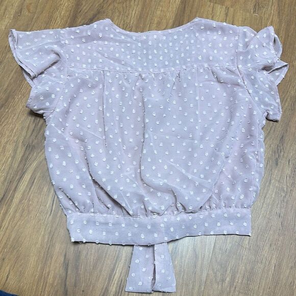 Sim & Sam Swiss Dot V Neck Ruffle Short Sleeve Blouse Sz M - Picture 9 of 9